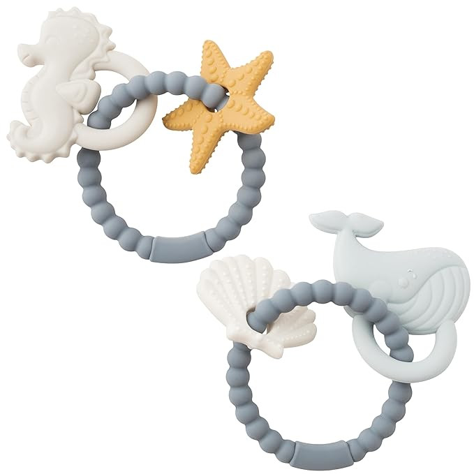 Silicone Teether Toys for Babies - 2ooya 2Pcs Summer Ocean Beach Themed Teething Ring Infant Soft... | Amazon (US)
