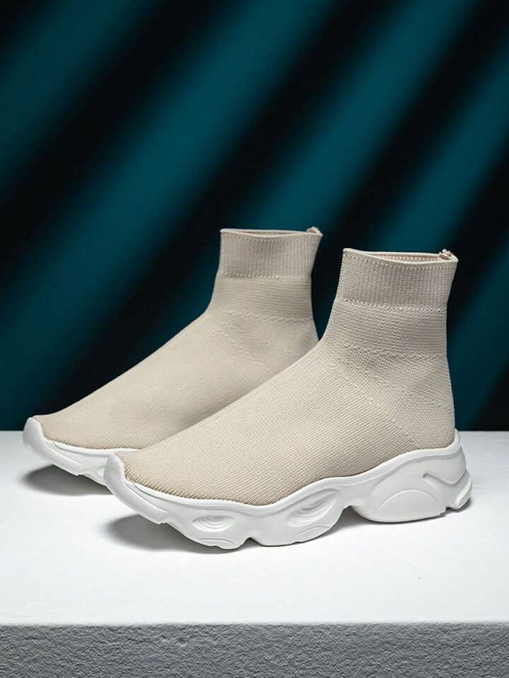 Men's Fashionable Soft, Lightweight Sock Shoes In Beige, Suitable For Walking And College Student... | SHEIN
