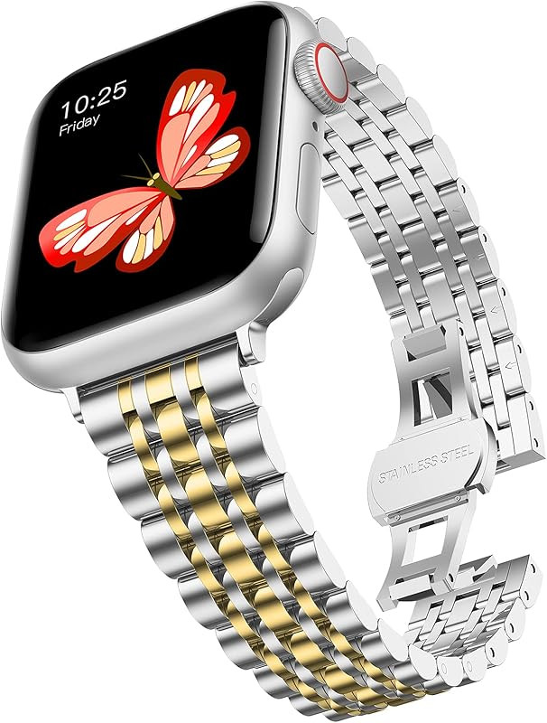 baozai Thin Band Compatible with Apple Watch Band 49mm 45mm 44mm 41mm 40mm, Women Slim Stainless ... | Amazon (US)