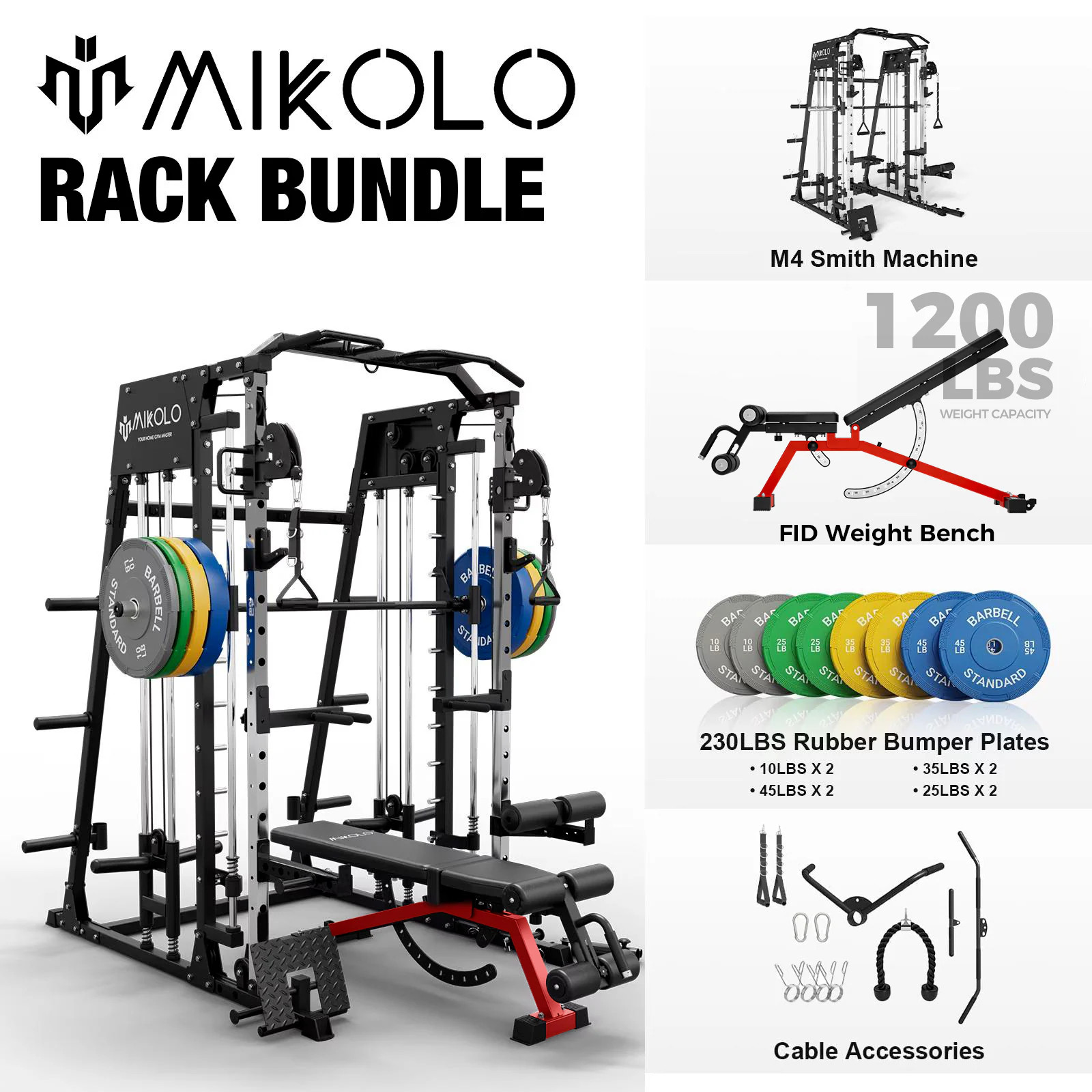 Mikolo Smith Machine Home Gym- 2200 lbs Power Rack Cage with Cable Crossover- Power Rack with 1200LB Capacity Adjustable Weight Bench and 230 lbs | Lowe's