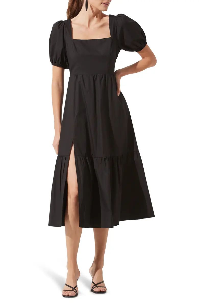 Astr Poplin Puff Sleeve Tiered Midi Dress | Nordstrom Rack