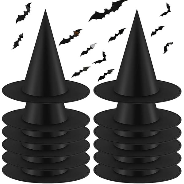 ELCOHO 12 Pieces Halloween Black Witch Hats Halloween Costume Witch Accessories Caps Fancy 32 Pieces | Amazon (US)