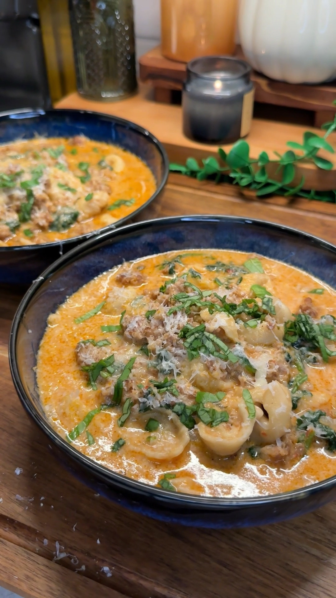 this spicy sausage & tortellini soup is absolute comfort- creamy & cozy with a bit of a kick! 
#fallkitchendecor #cookingessentials #kitchenfavorites #favoritecookware

my boyfriend & I agree this is one of the best soups I’ve ever made (so far)🤌✨

Ingredients:
- 1 tbsp olive oil
- 1 lb hot Italian sausage
- 1/2 large yellow onion, diced finely
- 6 cloves garlic, minced
- 1 tbsp Italian herbs paste
- 2 tbsp tomato paste
- 5 cups chicken broth
- 1 tsp white sugar
- 1 cup heavy cream
- 8-10 oz frozen tortellini
- 3 cups fresh spinach
- salt & black pepper to taste

garnish with:
- fresh basil
- freshly grated parmesan cheese

#LTKHome #LTKSeasonal #LTKFamily