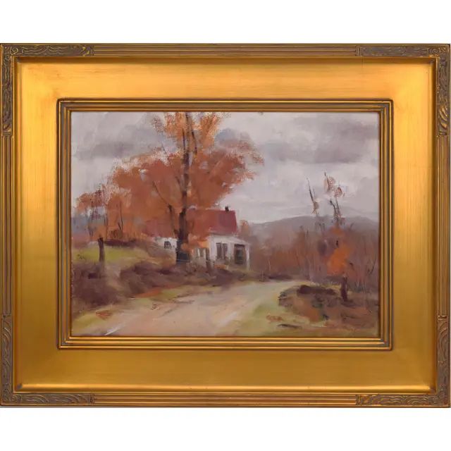 Vintage American Impressionist Fall Landscape With Farm House by Harry Barton | Chairish