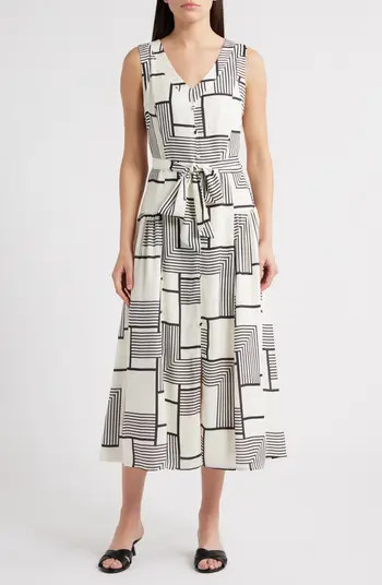 ZOE AND CLAIRE Mixed Geo Print Belted Midi Dress | Nordstrom | Nordstrom
