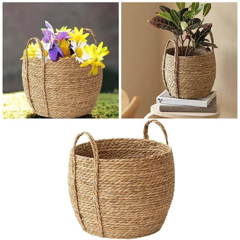 Seagrass Storage Basket Handwoven Natural Round Woven Basket with Sturdy Handles for Home Organiz... | Walmart (US)