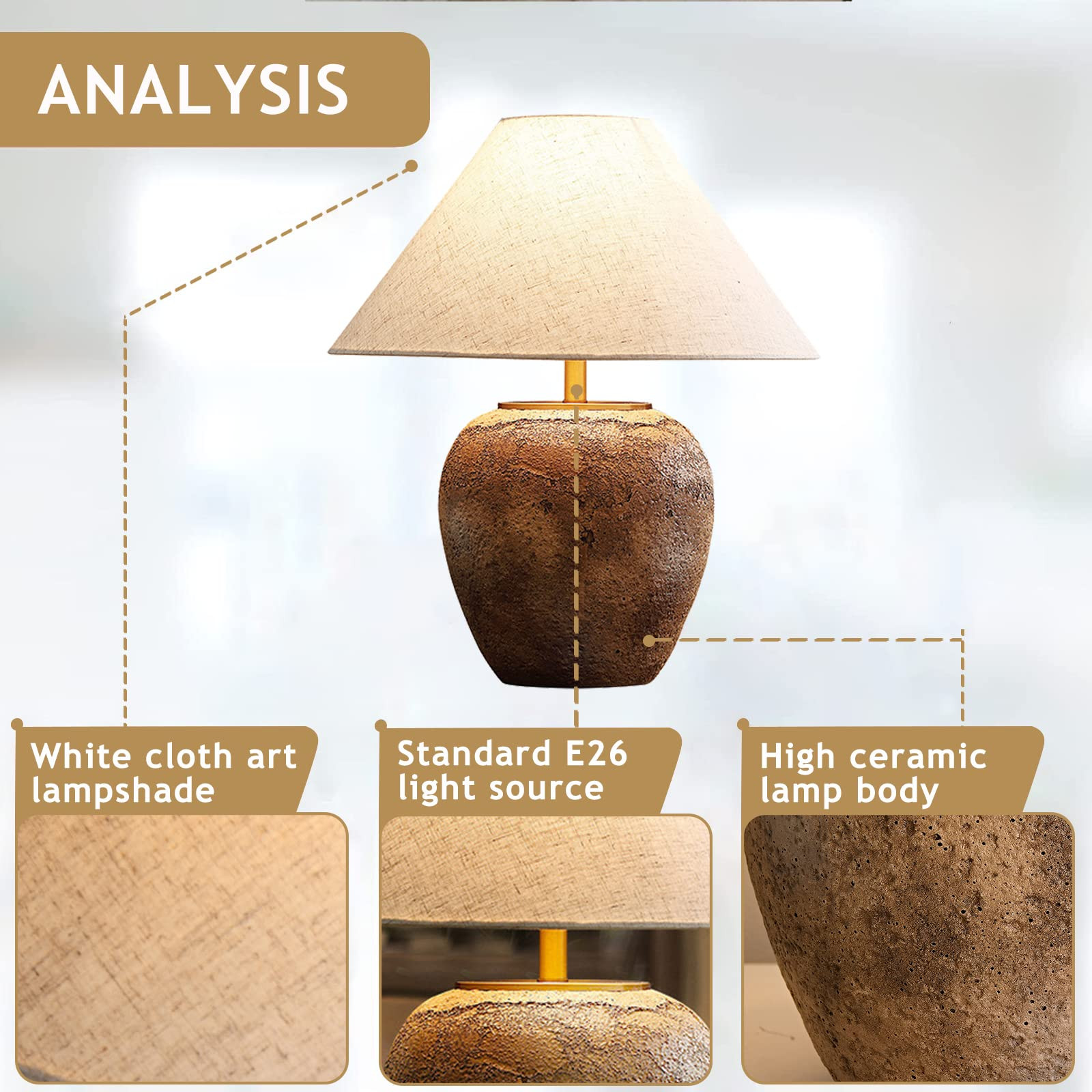 Rustic Farmhouse Clay Pot Table Vintage Distressed Ceramic Table Lamp with White Fabric Lampshade... | Amazon (US)