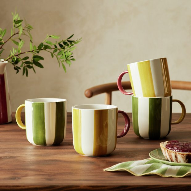 Buy Habitat x Sanderson & National Trust Stripe Mugs 4pk | Mugs and cups | Habitat | Habitat UK