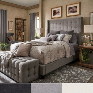 Marion Nailhead Wingback Tufted Tall Headboard Bed by iNSPIRE Q Bold - Cream - Queen | Bed Bath & Beyond