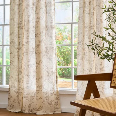 Linen Farmhouse Curtains Taupe Floral Curtains 63 Inch Long Back Tab Drapes For Living Room Bedroom Light Filtering Country Vintage Rod Pocket Curtain | Wayfair North America