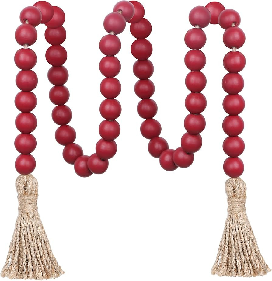 39in Wood Bead Garland Farmhouse with Tassels,Versatile Prayer Beads Boho Chic Wall Hanging Home ... | Amazon (US)