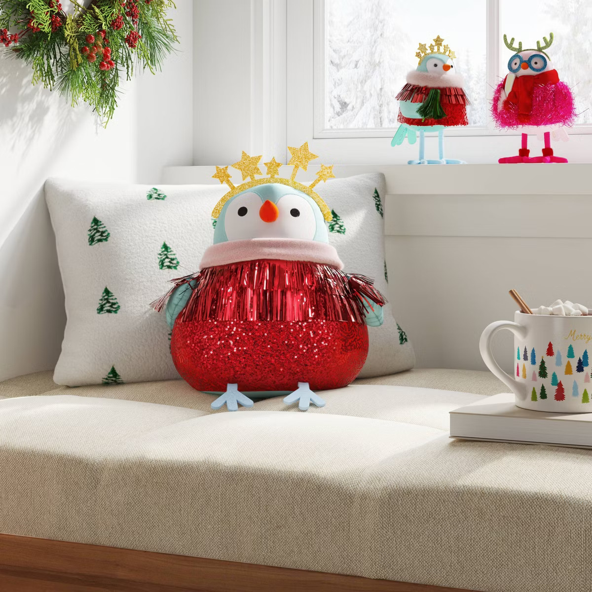 Christmas Featherly Friends Pillow Red Tinsel - Wondershop™ | Target