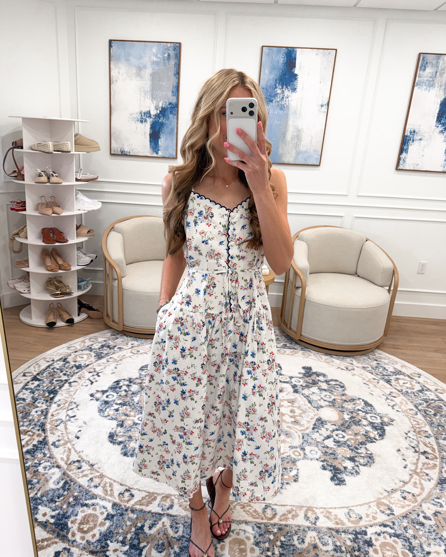 The navy scalloped trim detail on this Walmart floral dress is so beautiful and it is what makes this piece completely special 🌸🤍✨ The tie waist and tiered skirt are so flattering and feminine. Wearing a small — I am 5’9 and the length is gorgeous as a midi. Perfect for any summer occasion and the price is unbelievable. Linked for you!

#LTKootd #LTKSeasonal #LTKWedding