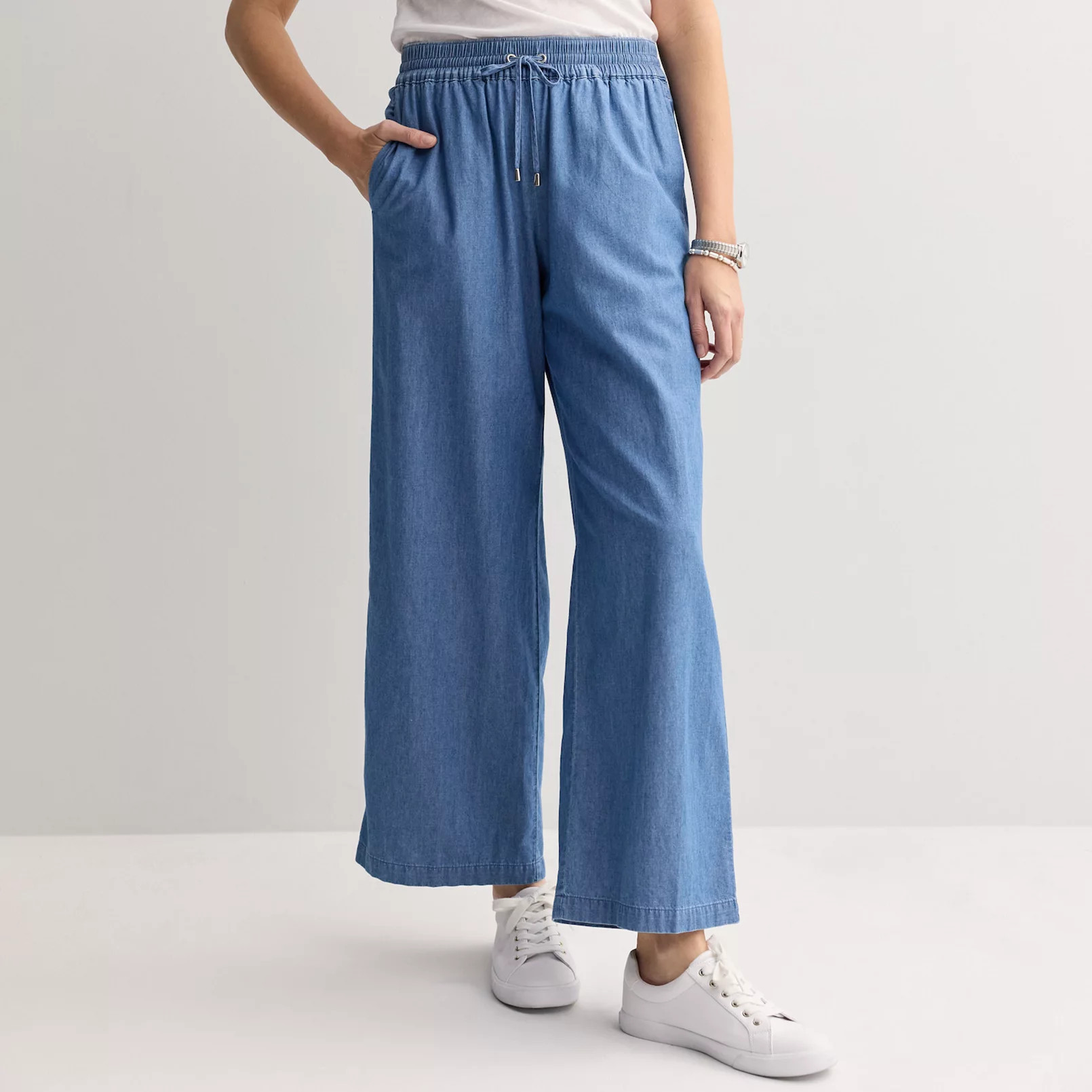 Women's Croft & Barrow Midrise Elastic Waist Wide Leg Pants | Kohl's