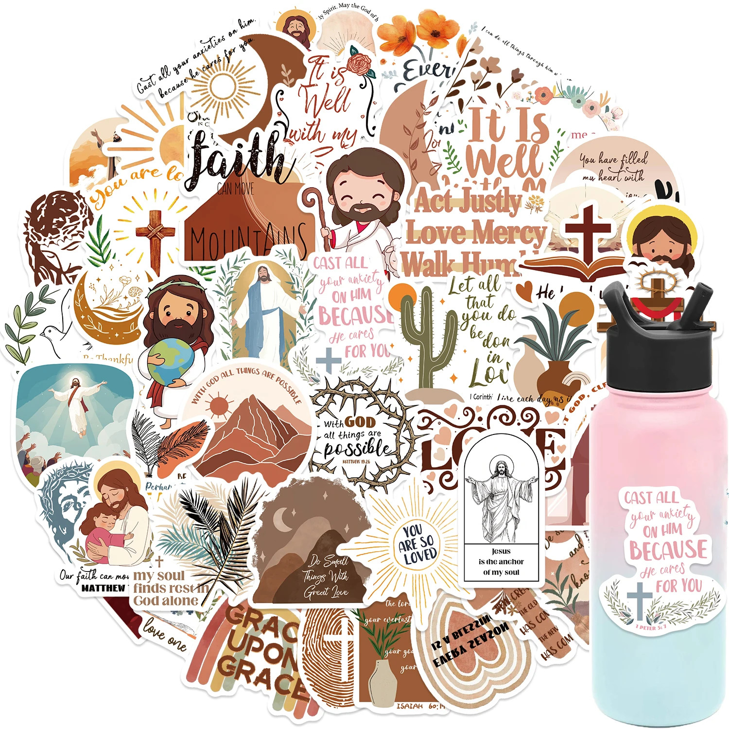 50PCS Boho Bible Cartoon Jesus Christian Prayer Stickers Aesthetic DIY Luggage Motor Notebook Ble... | AliExpress (US)