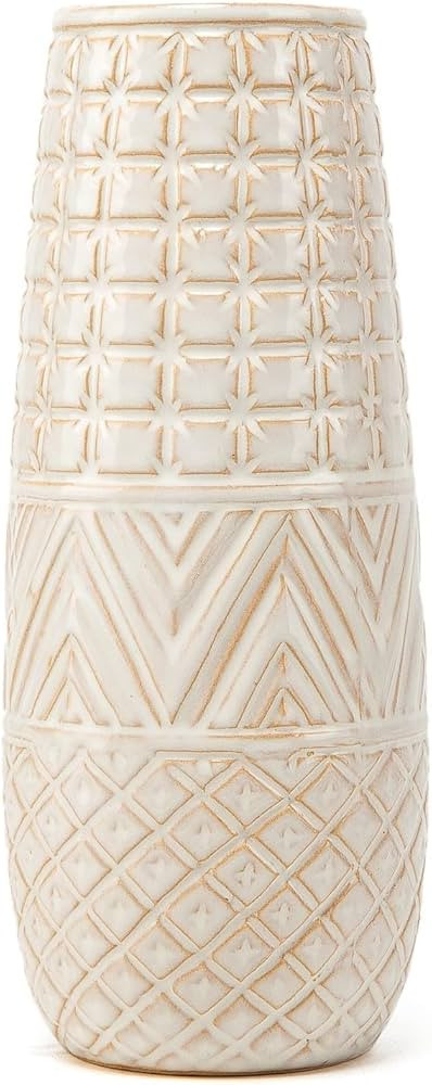 Ceramic Vases for Flowers, 8" H Modern Rustic Vase for Home Decor Bouquet Pampas Grass Beige Off-... | Amazon (US)