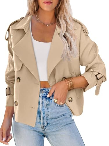 Saodimallsu Women Crop Double Breasted Trench Coat Raglan Sleeve Work Office Cropped Jacket With ... | Amazon (US)
