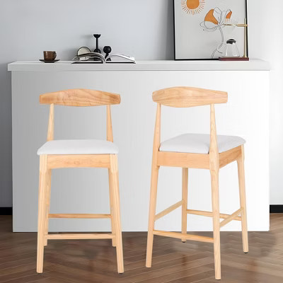 Solid Wood Mid-Century Modern Counter Stools Set of 2 with Upholstered Seat for Kitchen Island, Dining Room, or Bar | Target