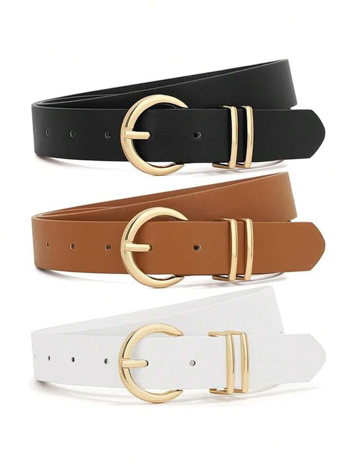 3pcs Women's Fashion Double Ring Buckle & Round Head Cowgirl Belt For Jeans And Dress | SHEIN