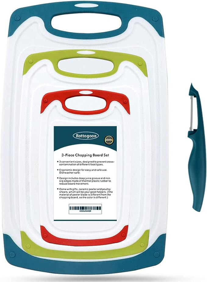 Cutting Boards for Kitchen, Plastic Chopping Board Set of 4 with Non-Slip Feet and Deep Drip Juic... | Amazon (US)