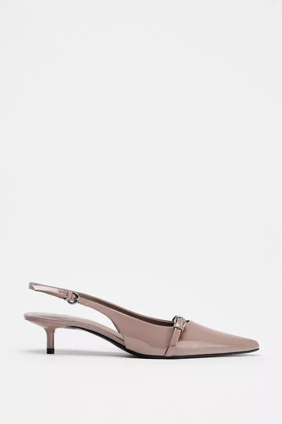 Slingback kitten heel pumps. Buckle detail at the front. Pointed toe. Adjustable buckle back stra... | Zara US