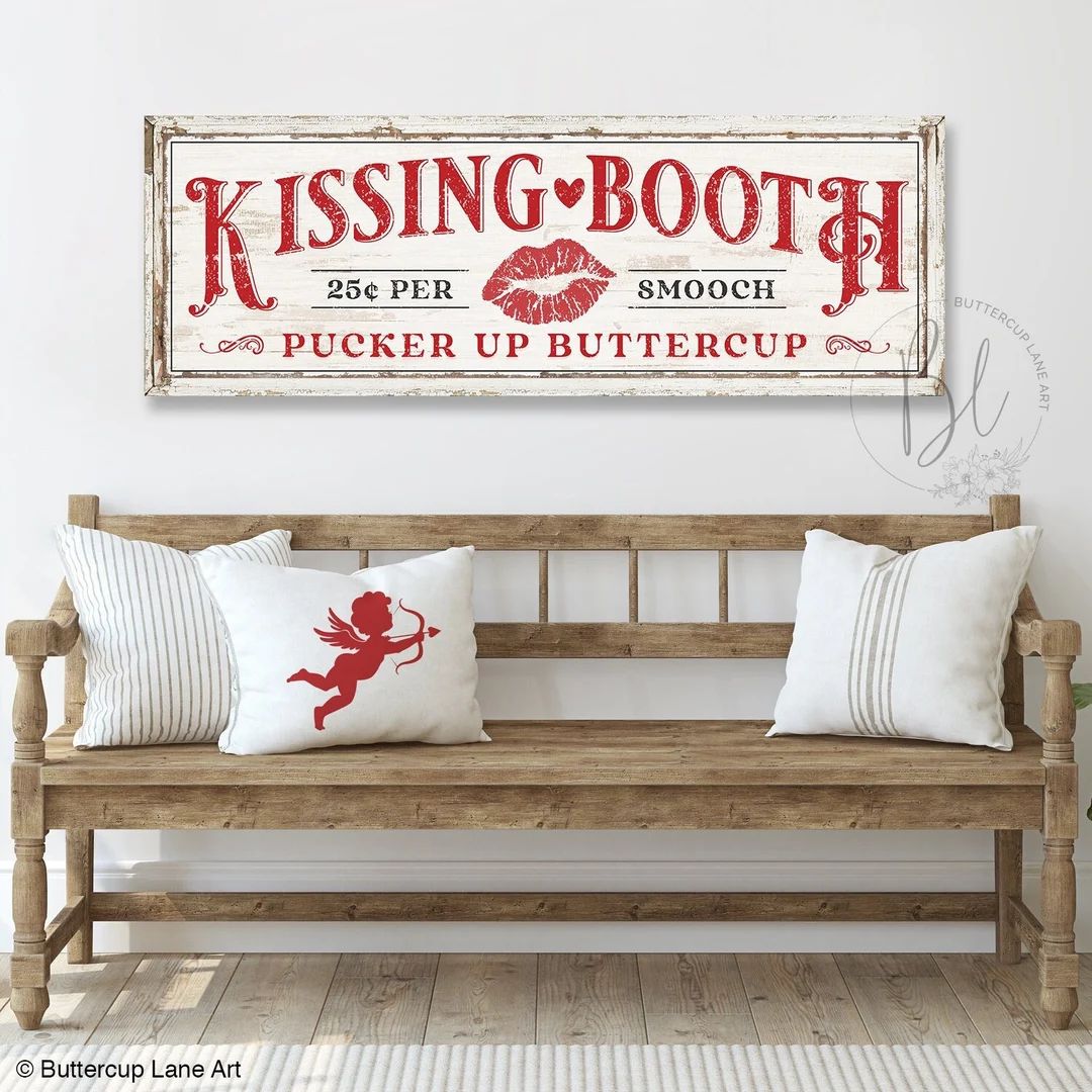 Kissing Booth Sign Canvas, Valentine's Day Sign, Rustic Farmhouse Wall Art, Vintage Valentines Si... | Etsy (US)