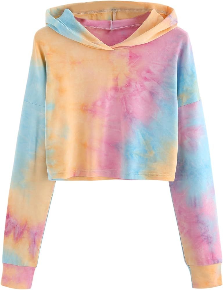 SweatyRocks Women's Tie Dye Long Sleeve Workout Crop Top Sweatshirt Hoodies | Amazon (US)