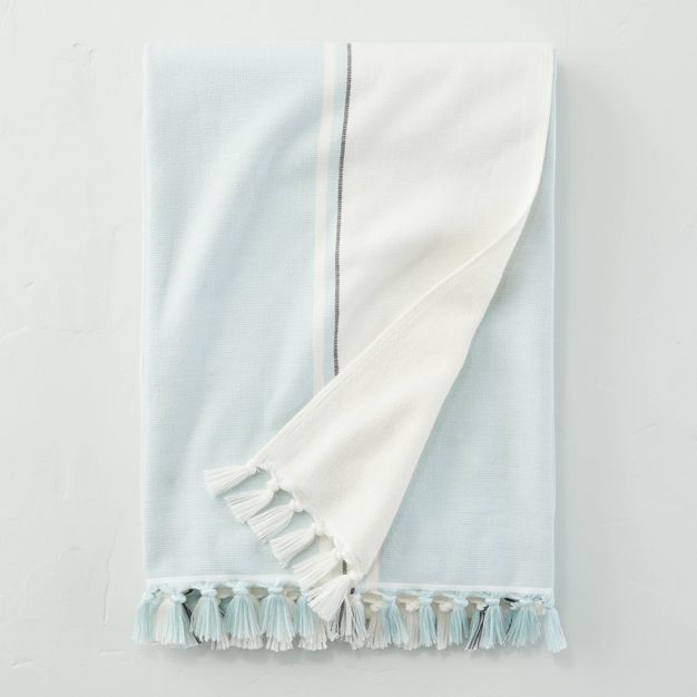 Lightweight Bold Stripes Beach Towel Cream/Light Blue - Hearth & Hand™ with Magnolia | Target