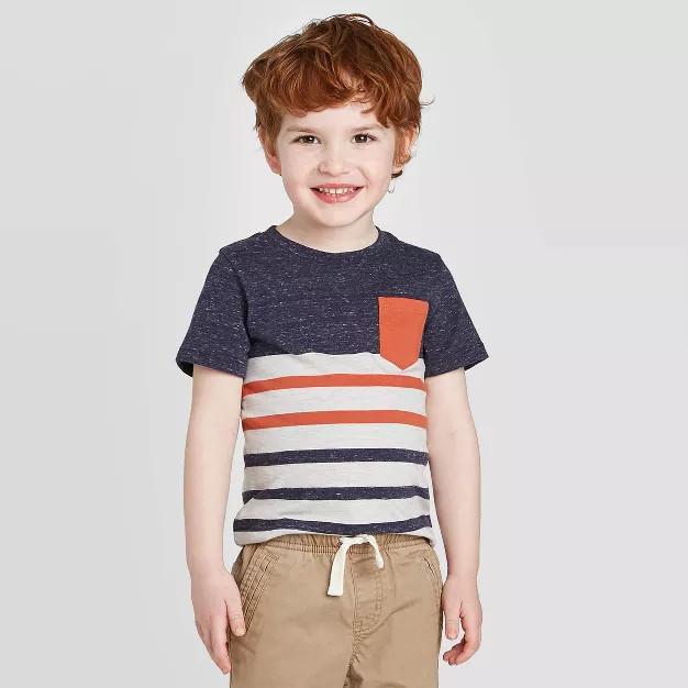Toddler Boys' Stripe T-Shirt - Cat & Jack™ Navy/Orange 4T | Target