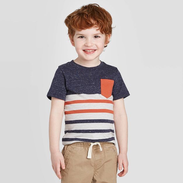 Toddler Boys&#39; Stripe T-Shirt - Cat &#38; Jack&#8482; Navy/Orange 4T | Target