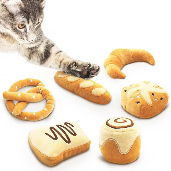 SunGrow Interactive Bread Plush Indoor Fetch & Play Cat Dental Chew Toy with Catnip, 6 count | Chewy.com