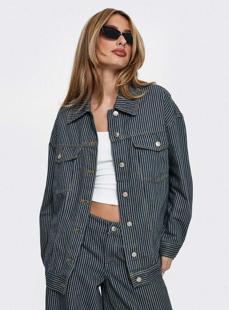 Actually Invested Jacket Denim Stripe | Princess Polly US