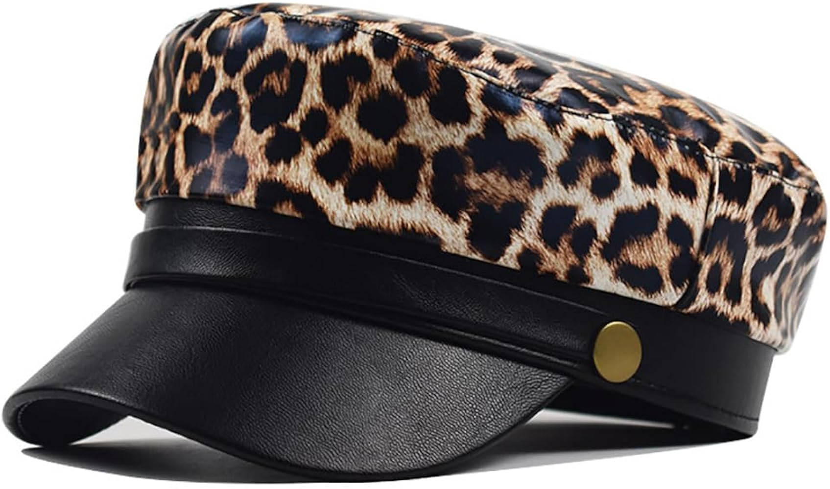Women's Leopard Printed PU Leather Newsboy Caps Cabbie Gatsby Visor Beret Hat | Amazon (US)