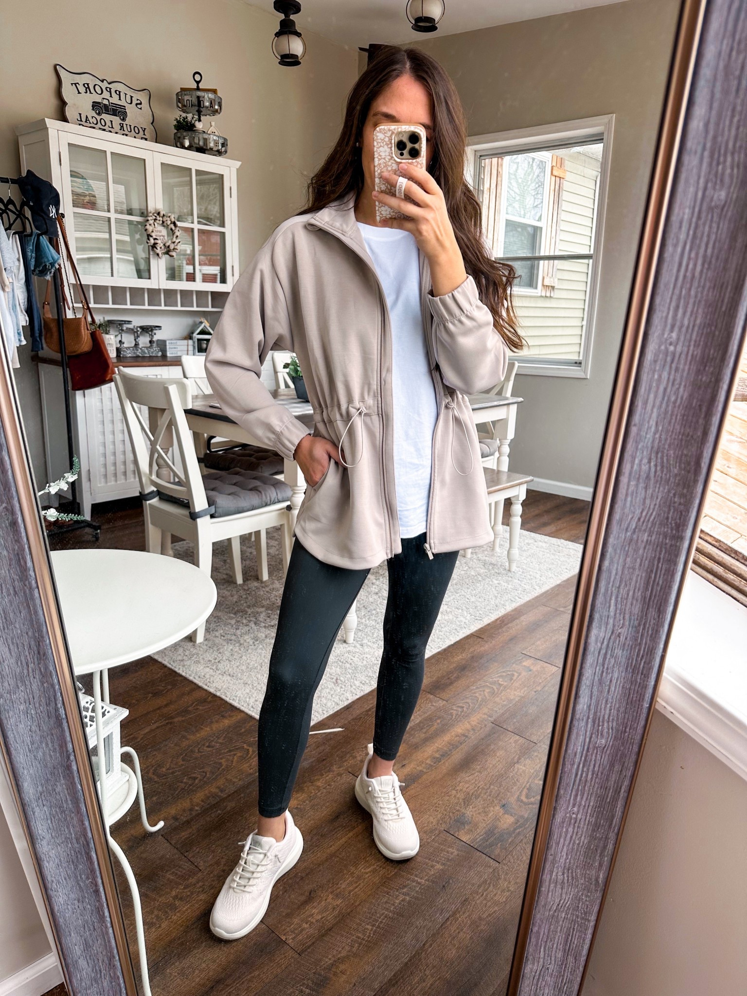 Target spring athletic jacket. Feels like Spanx! Wearing XS 
White tee small 
Leggings tts short 


#LTKFindsUnder50 #LTKPetite #LTKStyleTip