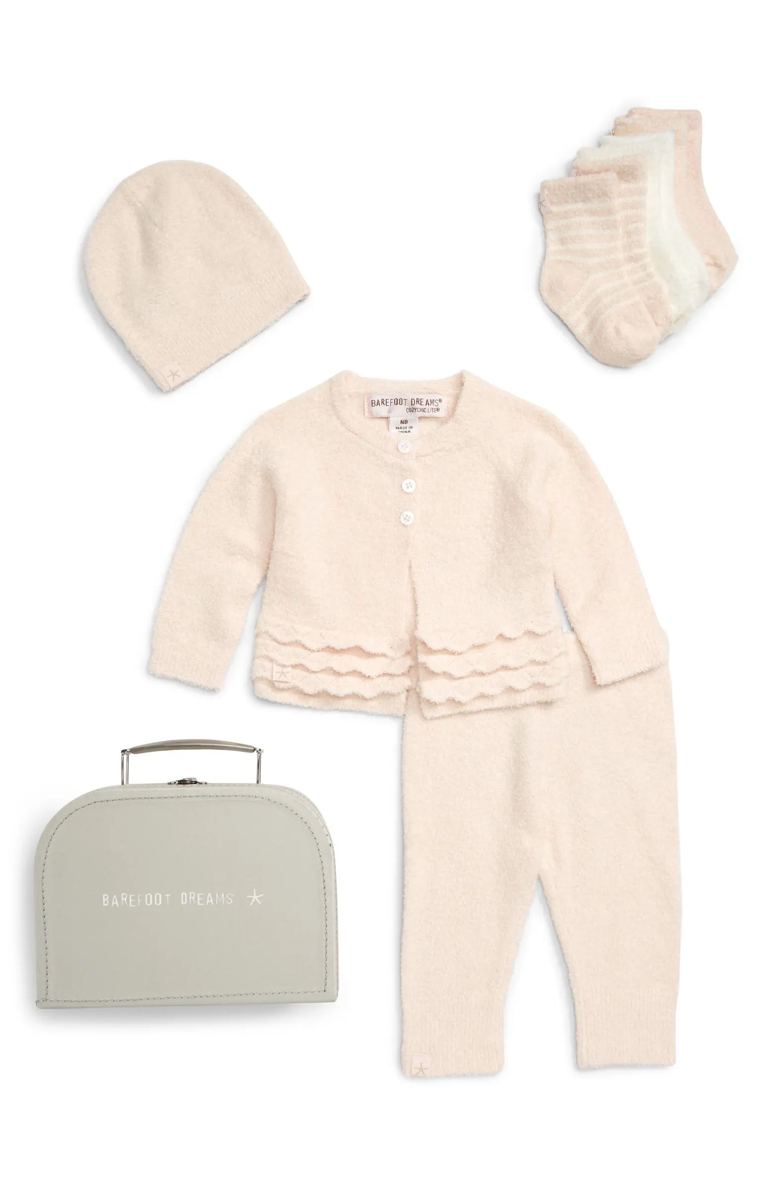 Barefoot Dreams® CozyChic® Lite Heirloom Cardigan, Pants, Socks, Beanie & Suitcase Set | Nordst... | Nordstrom