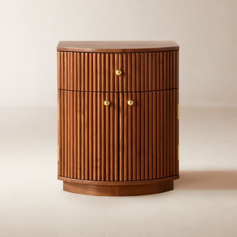 Cameo Curved Midtone Acacia Wood Nightstand + Reviews | CB2 | CB2