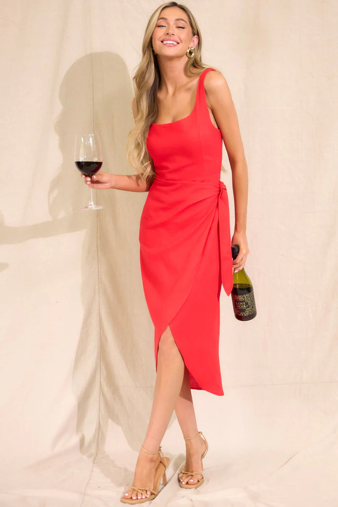Cardinal Couture Red Midi Wrap Dress | Red Dress