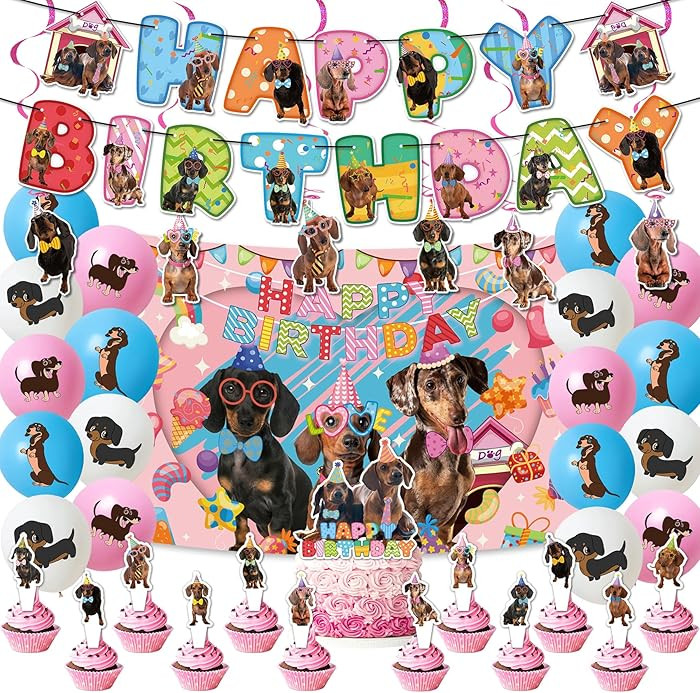 Dachshund Party Decorations Dachshund Birthday Party Supplies Includes Dachshund Birthday Banner ... | Amazon (US)