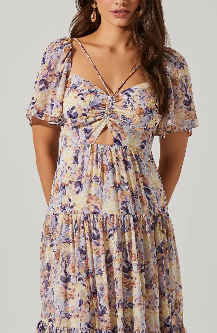 Floral Cutout Lace-Up Midi Dress | Nordstrom