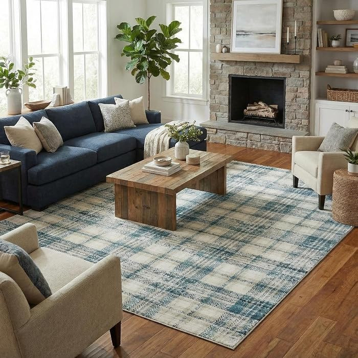 Washable Area Rug 8x10 Plaid Rugs for Living Room Non Slip Bedroom Rug Soft Non-Shedding Floor Co... | Amazon (US)