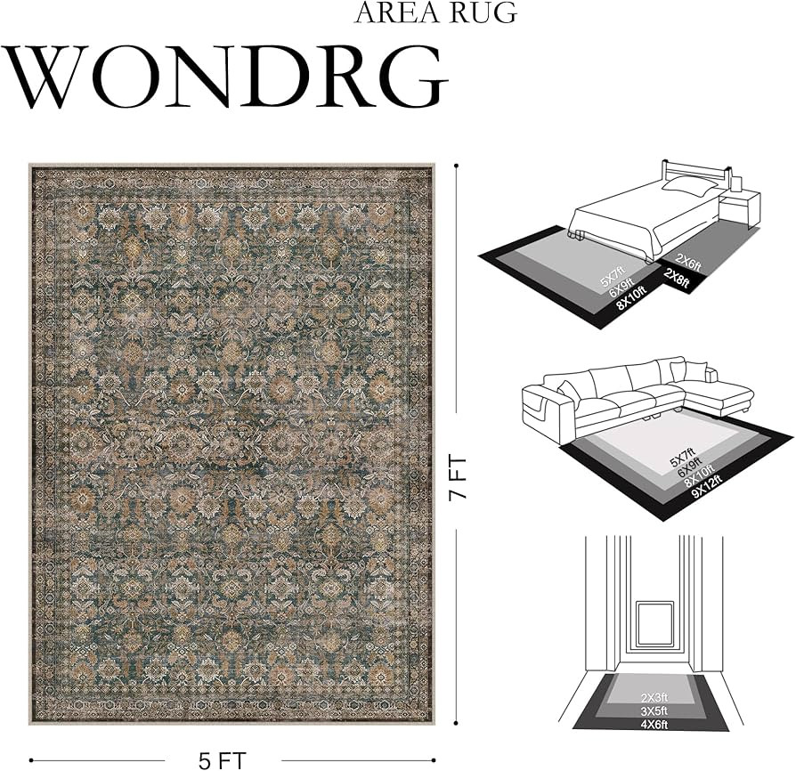 8x10 Washable Traditional Area Rug Living Room Brown Floral Non Slip Low Pile Large Rug Neutral V... | Amazon (US)