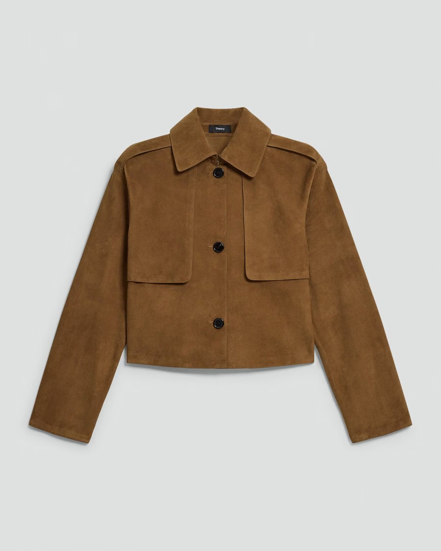 Cropped Trench Coat in Suede | Theory