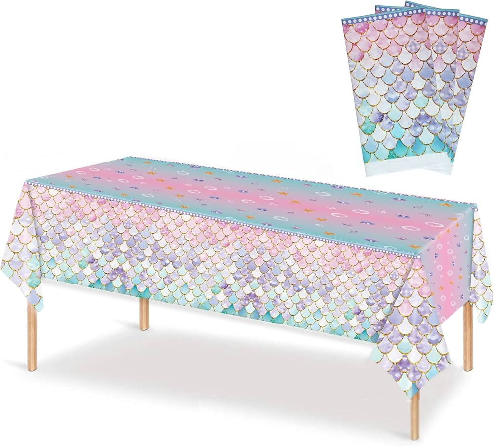 3Pcs Mermaid Tablecloth Under The sea Theme Birthday Party Favors Decorations Disposable Plastic ... | Amazon (US)