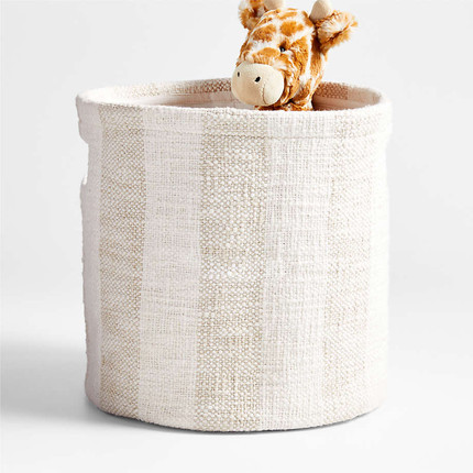 Cove Stone Tan Organic Cotton Striped Storage Bin