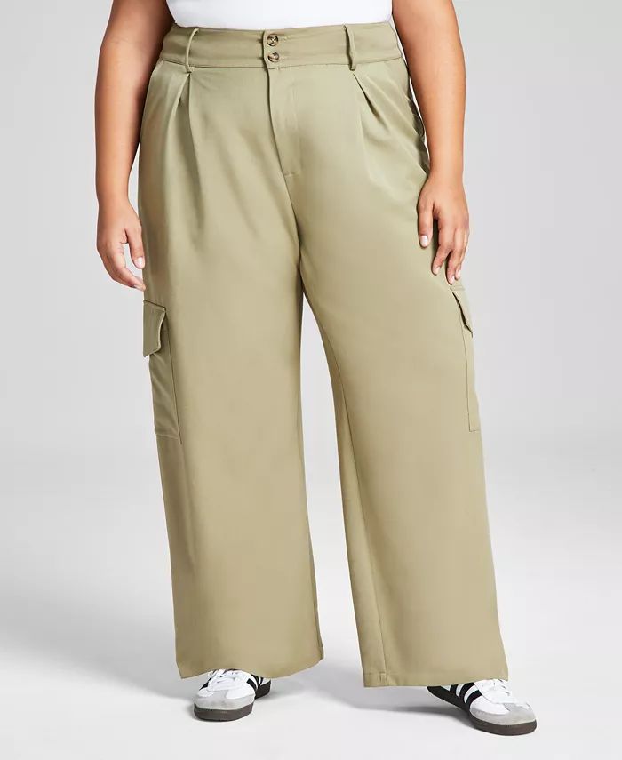 Trendy Plus Size Wide-Leg Pleated Cargo Pants | Macy's