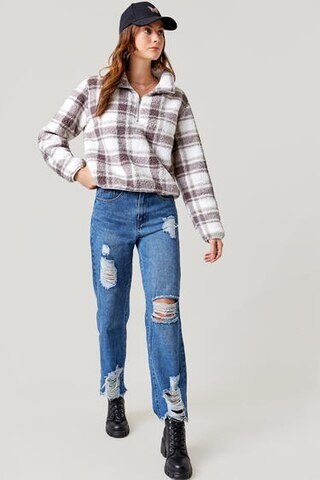 Ritah Plaid Sweatshirt - francesca's | Francesca's