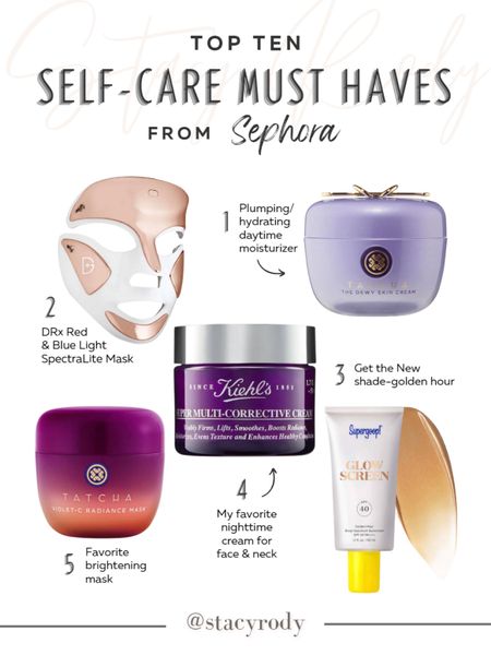 Glow Screen in the new color 
Light therapy mask 
Tacha brightening mask and dewy plumping moisturizer 
Kiehl’s neck and face corrective cream 
Sephora sale 
 

#LTKbeauty #LTKsalealert