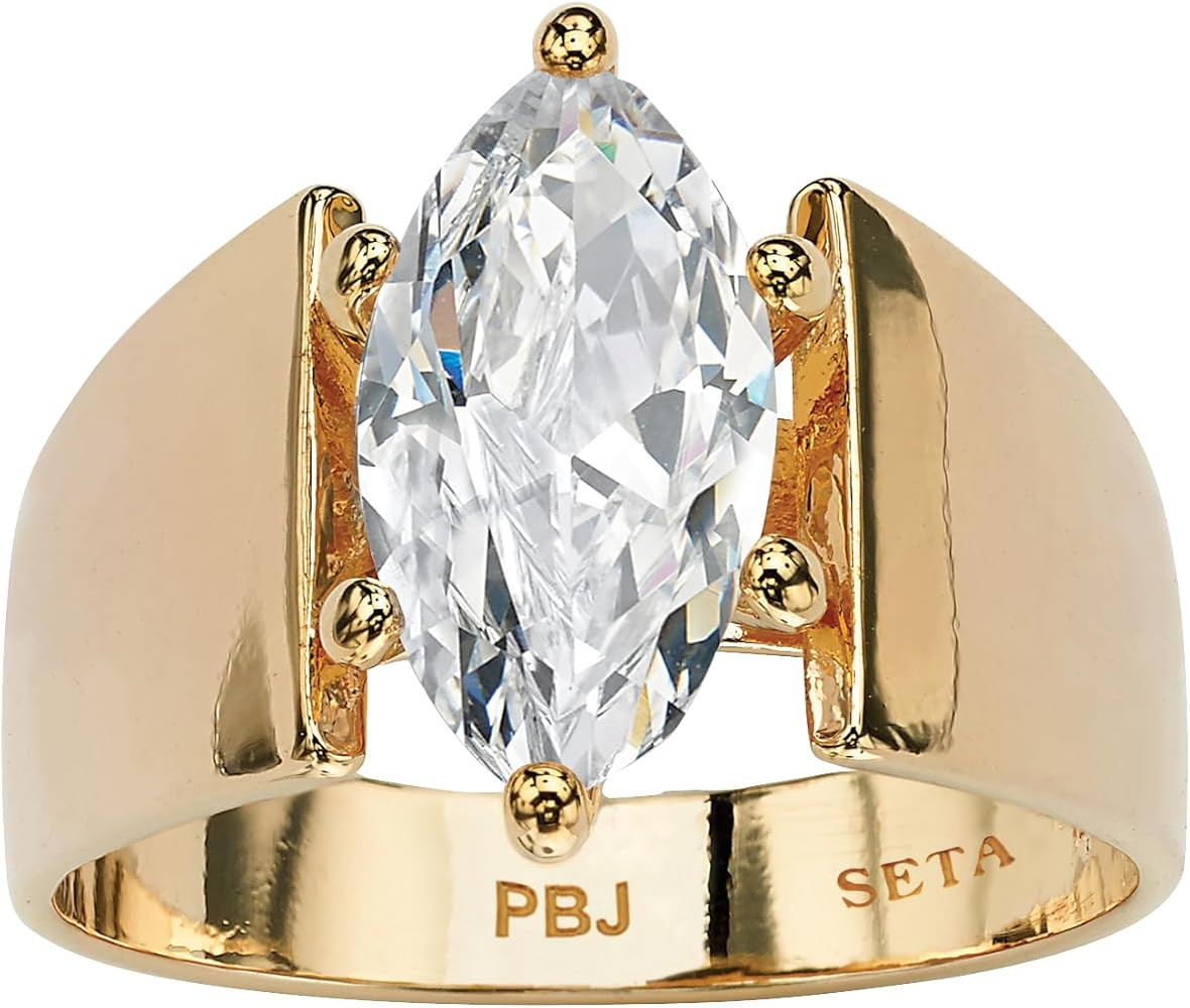PalmBeach Yellow Gold-plated Marquise Shaped Cubic Zirconia Solitaire Engagement Ring Sizes 5-12 | Amazon (US)