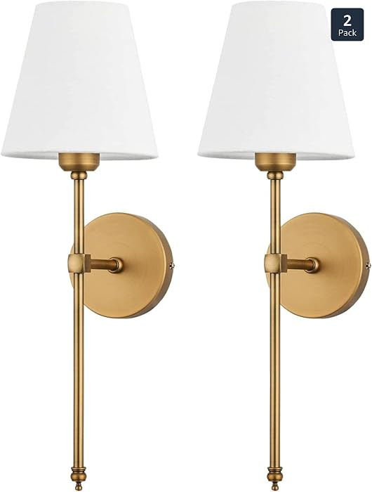 Bsmathom Wall Sconces Sets of 2, Hardwired Classic Brushed Brass Sconces Wall Lighting, Bathroom ... | Amazon (US)