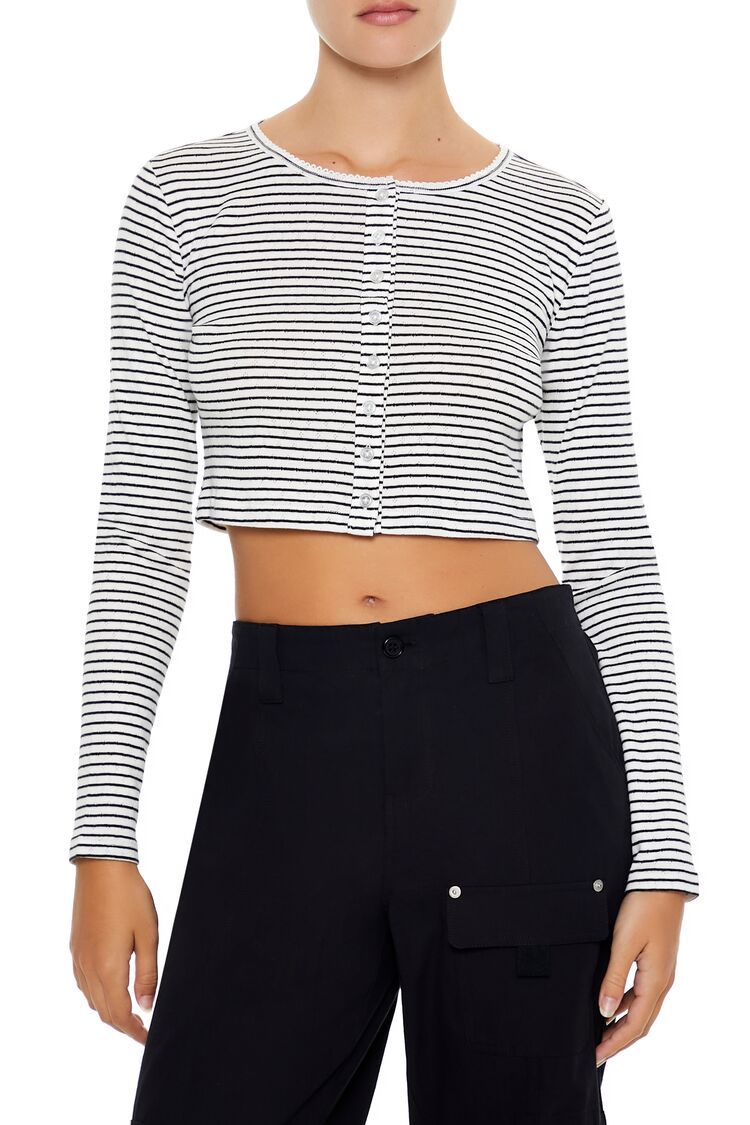 Striped Pointelle Cardigan Sweater | Forever 21